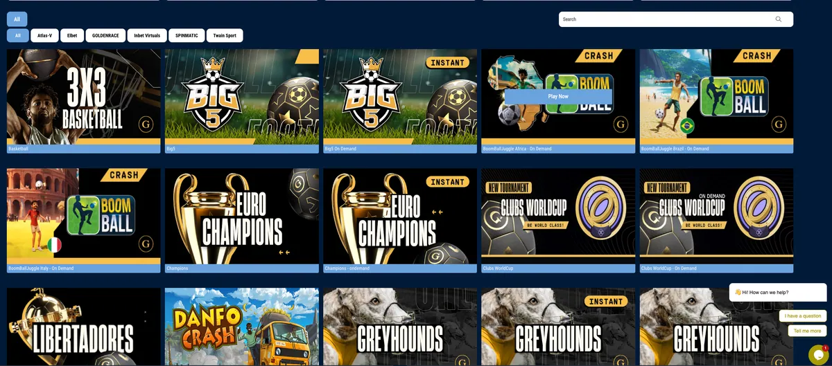Virtual sports section of the sportsbook